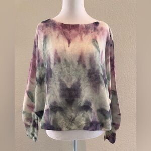 Anna Melani Tie-Dye Long Sleeve Knit Top – Purple Green Neutral – Relaxed Fit M